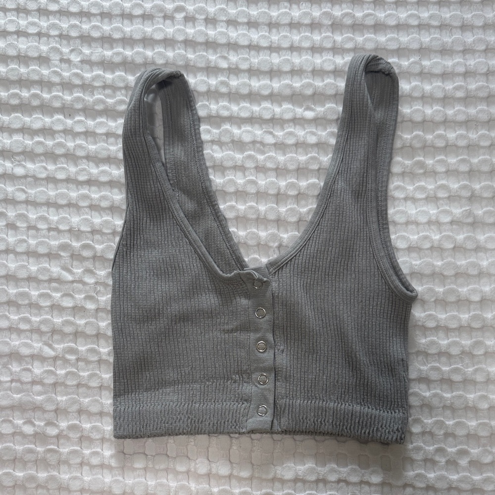 Aerie Charcoal Buttoned Crop Top